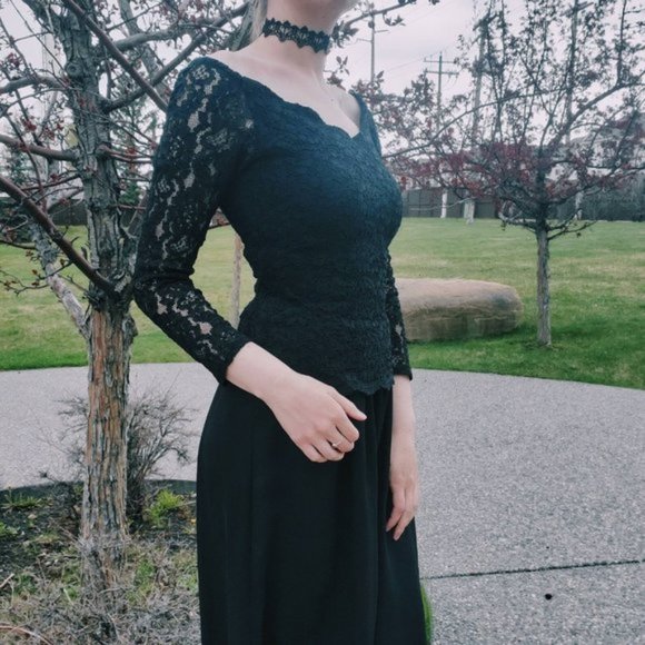 Vintage black wide leg off the shoulder jumpsuit